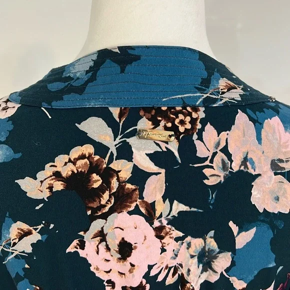 Thalia Blue Pink Floral Wrap Dress L - Picture 5 of 10